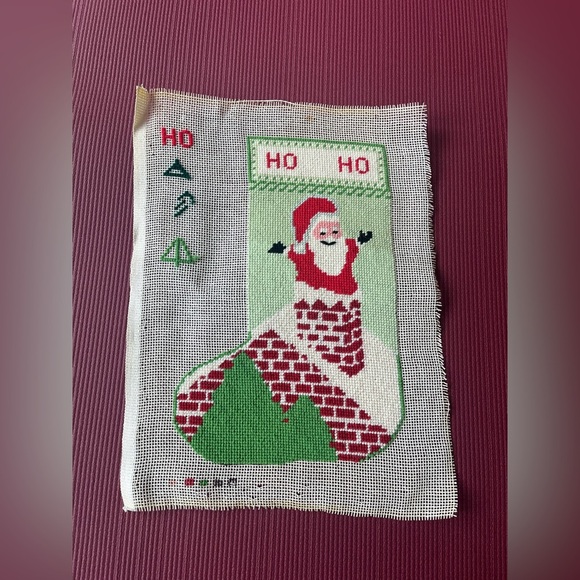 Santa Going Down the Chimney Stocking Needlepoint Canvas Vintage Christmas - Picture 1 of 8
